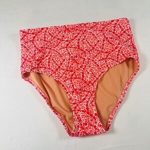 J.Crew Womens High Waisted Bikini Bottom Red Orange Floral Ditsy Print Swimwear